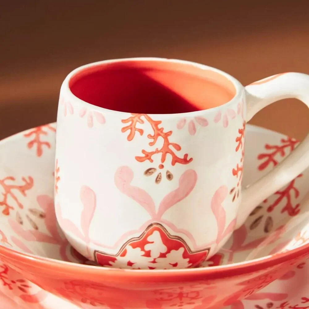 🪸Anthropologie🪸Vintage Agata Mug Handpainted Glazed Coffee Mug/Tea Cup 12 oz